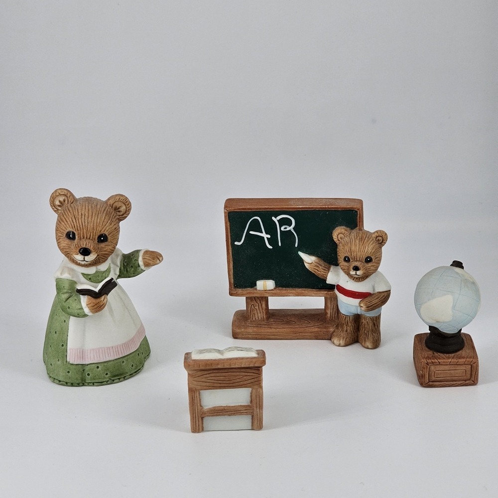 Homco 1409‎ School Bears Teacher Student Set Of 4 Vintage Home Decor 90s